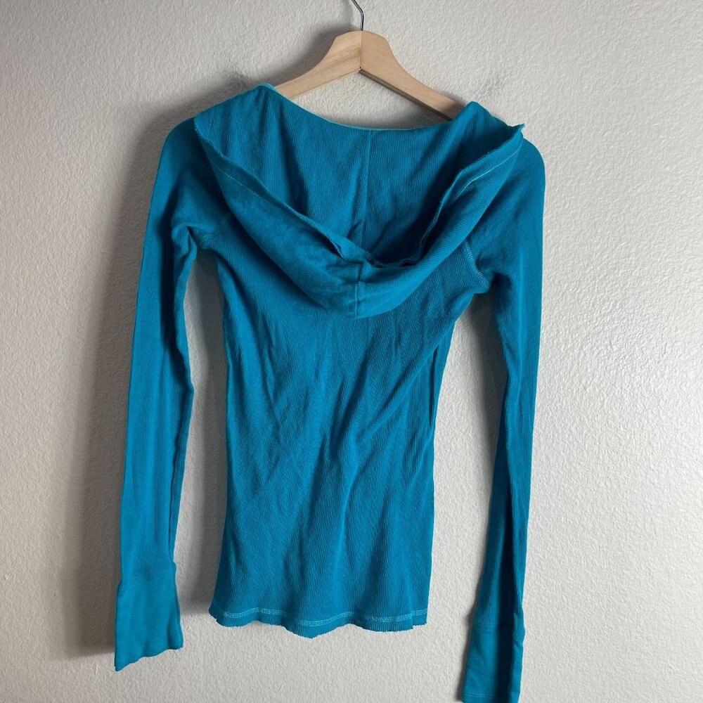Y2K Hollister HCO Surf Company Womens Medium Turquoise Ribbed Hooded Top - Picture 10 of 10